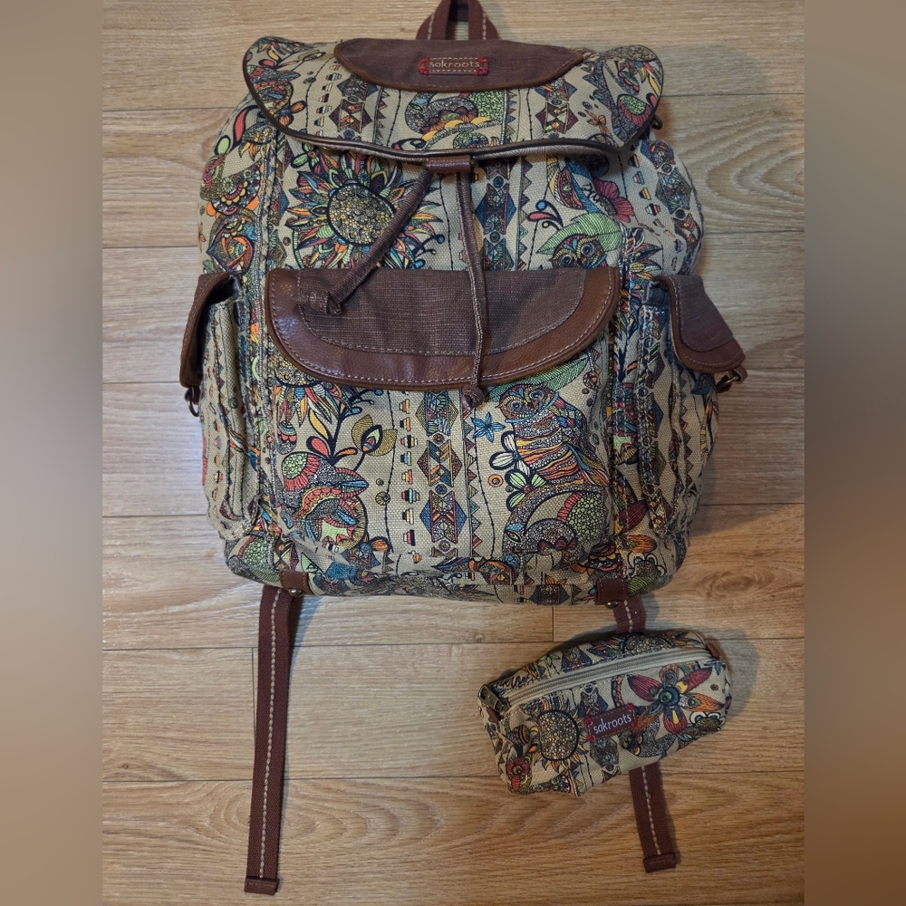 Sakroots Floral Patterned Backpack with Brown Accents